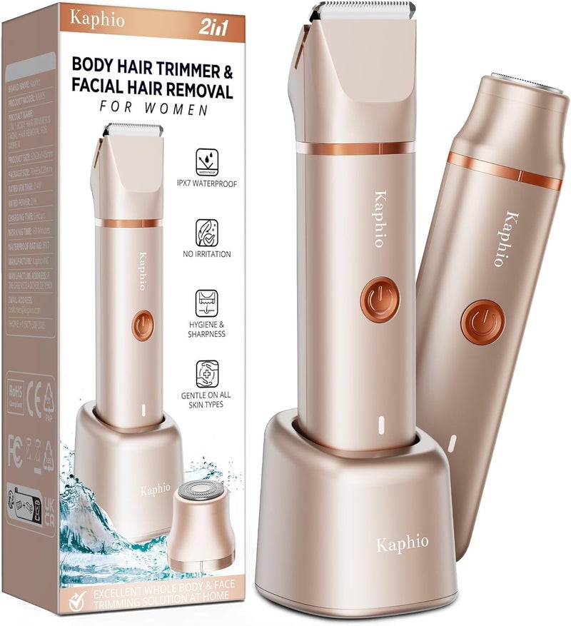Kaphio Bikini Trimmer for Women Pubic Hair: 2 in 1 Electric Razors for Women - IPX7 Waterproof Lady Shaver for Travel & Home Use (Gold) - Image 1